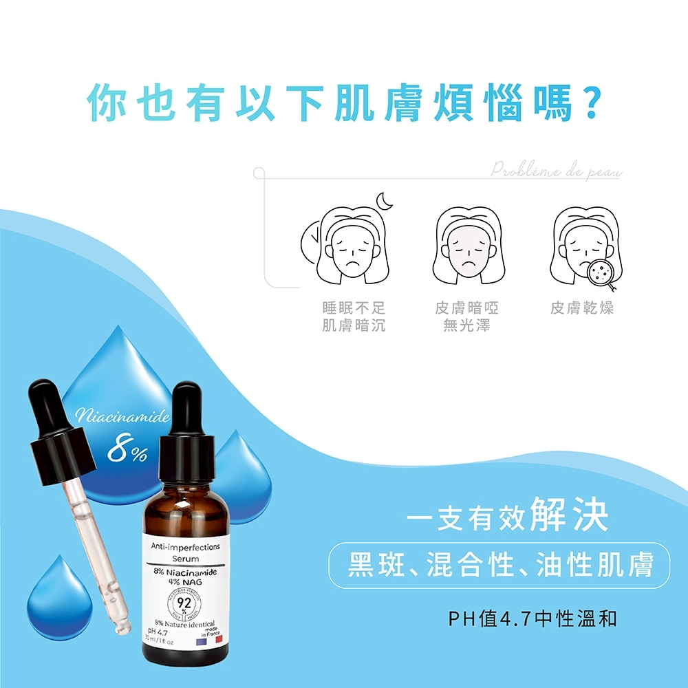 OLAE 法國品牌 菸鹼醯胺8% +N-乙醯葡萄糖胺4% 精華液30ml